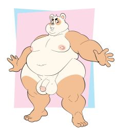 anthro balls belly big_balls cricetid ero_(character) eroborus fur furry furry_only genitals hamster male male_only mammal moobs nipples nude overweight overweight_anthro overweight_male penis rodent simple_background solo standing thick_thighs