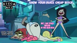 1girls 2girls asian asian_female ass_tattoo ass_up big_ass big_butt brittney_wong clothed_male curvy_female disney face_down_ass_up marco_diaz multiple_girls panties queen_of_spades sex_slave sexually_suggestive shimapan slutty_outfit star_butterfly star_vs_the_forces_of_evil steca straight_hair tattoo thelazyart thick_thighs wide_hips