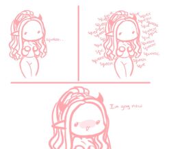 blush chibi comic demon demon_girl demon_horns dreadlocks female groping groping_breasts groping_own_breast groping_through_clothes lesbian long_hair ohthesunnyside pointed_ears pointy_ears ponytail sketch squeezing_breast squeezing_breasts squeezing_own_breasts sunny_(ohthesunnyside) text white_background