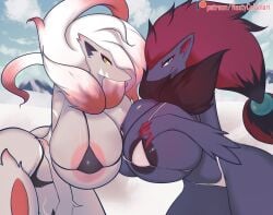 2girls big_breasts breasts female hisuian_zoroark huge_breasts hyper hyper_breasts multiple_girls nastycalamari nintendo pokémon_(species) pokemon pokemon_(species) regional_form_(pokemon) tagme zoroark