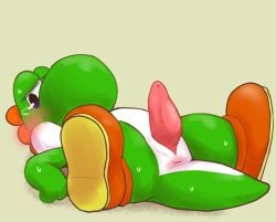 anthro anus blush boots clothing embarrassed erection footwear genitals male male_only mario_(series) namoke nintendo penis solo spread_legs spreading tapering_penis video_games yoshi