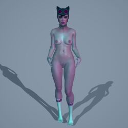 1girls 3d batman:_arkham_city batman_(series) breasts cat_ears catwoman catwoman_(arkham) catwoman_(arkham_city) dc dc_comics female female_only joshhanks96 naked nipples pussy selina_kyle socks solo topless