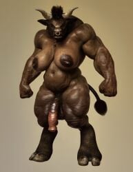 3d animal_genitalia animal_humanoid animal_penis bovine bull futa_only futanari huge_cock large_breasts large_penis minotaur muscular muscular_female muscular_futanari naked nude_female nude_futanari obese obese_futanari solo solo_futa squarepeg3d standing ugly ugly_futa