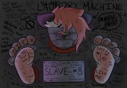 2022 4_toes ambiguous_gender anthro black_nose bodily_fluids body_writing bondage bondage bound buntomo digital_drawing_(artwork) digital_media_(artwork) english_text extreme_bondage feet felid foot_fetish foot_focus fur hair hi_res hole_in_wall mammal pantherine red_hair roxxie_schnee slave snow_leopard sweat text through_wall toes trapped white_body white_fur