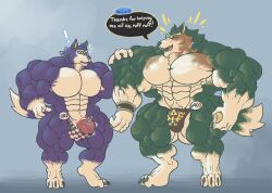 2boys abs animal_crossing anthro beefy canine cartoony dick_root english_text green_fur hyper_muscles lobo_(animal_crossing) male male/male male_only male_pubic_hair male_thong mammal masculine muscles muscular_male nintendo pecs penis_bulge purple_fur schwartzgeist smooth_fur text the_legend_of_zelda twilight_princess veiny_penis video_games wolf wolf_link