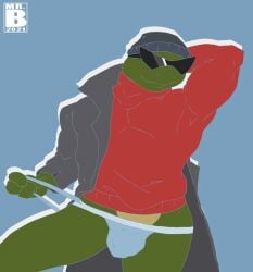 1boy absurd_res anthro bulge clothing hi_res jockstrap leonardo_(tmnt) male male_only mr._brapion muscular pinup pose reptile scalie solo teenage_mutant_ninja_turtles turtle underwear