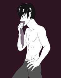 100_kanojo aijou_rentarou black_and_white black_hair blue_eyes kimi_no_koto_ga_dai_dai_dai_dai_daisuki_na_100-nin_no_kanojo male muscles short_hair shorts solo_male tanjiro_basado the_100_girlfriends_who_really_really_really_really_really_love_you