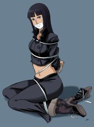 bondage bound feet female female_only gag improvised_gag lostonezero nico_robin one_piece pantyhose pre-timeskip tape tape_gag toes water_7