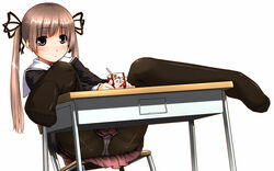 blush classroom footwear ooji panchira panties panty pantyhose pantyshot socks spread_legs tied_hair twintails underwear