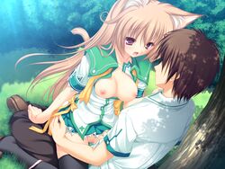 animal_ear breasts brown_hair catgirl censored fur game_cg mikagami_mamizu neko_koi nipples open_clothes open_shirt ryuudou_misaki sex shirt whirlpool