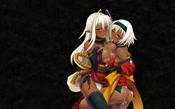 2girls ass breasts cum elf female kouki_kuu long_hair multiple_girls nidaime_muramasa nitroplus orange_eyes panties sandaime_muramasa short_hair soukou_akki_muramasa thighhighs underwear white_hair yuri