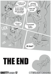 animal_genitalia animal_penis anthro ass bodily_fluids canid canine canine_penis closed_eyes comic cuddling cum cum_on_body cum_on_face cum_string dialogue dialogue_box disney duo erection female flat_chest fox genital_fluids genitals hi_res judy_hopps lagomorph licking_cum long_ears looking_pleasured lying male male/female mammal nick_wilde open_mouth penis short_tail simple_background size_difference smile tired tongue tongue_out twilightchroma zootopia