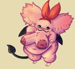 1:1 1:1_aspect_ratio big_breasts blush blushing blushing_at_viewer breasts brimpster demon demon_girl digital_art digital_drawing_(artwork) digital_media_(artwork) dragon_quest female fluffy furry furry_only heart_tail large_ears mindini pink_hair portrait small_feet small_hands wings