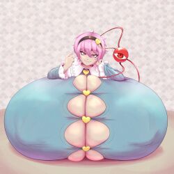 1girls breasts_bigger_than_body breasts_bigger_than_head breasts_bigger_than_torso breasts_on_floor enormous_breasts gigantic_breasts huge_breasts hyper hyper_breasts immobile looking_at_viewer lying_on_breasts massive_breasts pachinkomech satori_komeiji seductive seductive_smile short_hair smile tagme too_big too_big_to_move touhou