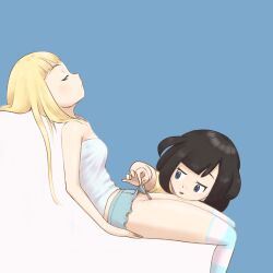 flat_chest human human_only lillie_(pokemon) microsd_(artist) nintendo peaking pokemon pokemon_sm pussy selene_(pokemon) short_shorts skinny teenager