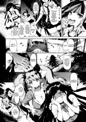 alternate_breast_size bra breasts bullying danganronpa danganronpa_2:_goodbye_despair doujinshi english_text exposed_pussy female female_only koizumi_mahiru kuroiwa_madoka large_breasts mioda_ibuki misunderstanding monochrome multiple_girls nagito_komaeda open_clothes panties peeing saionji_hiyoko sexual_harassment straight_hair text torn_clothes tsumiki_mikan underwear upskirt