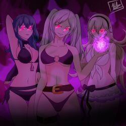 2022 3girls alternate_costume bikini black_bikini black_swimsuit brand_of_the_defile byleth_(fire_emblem) byleth_(fire_emblem)_(female) byleth_(summer)_(fire_emblem)_(female) corrin_(fire_emblem) corrin_(fire_emblem)_(female) corrin_(summer)_(fire_emblem)_(female) corruption female fire_emblem fire_emblem:_three_houses fire_emblem_awakening fire_emblem_fates fire_emblem_heroes grima_(fire_emblem) hypnosis mind_control multiple_girls nintendo official_alternate_costume possessed possession purple_bikini purple_swimsuit red_eyes robin_(female)_(summer)_(fire_emblem) robin_(fire_emblem) robin_(fire_emblem)_(female) swimsuit twintails violetazarts white_bikini