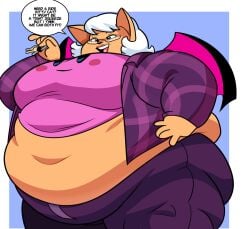 anthro_bat bat bbw belly belly_bulge belly_expansion belly_overhang car_keys fat fat_rolls flannel flannel_shirt glasses keys looking_down nerd nerdy_female obese obese_anthro obese_female overweight pink_undershirt purple_pants rouge_the_bat sonic_(series) sonic_the_hedgehog_(series) speech_bubble ssbbw superspoe too_small_clothes weight_gain