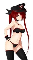 1girls accessory bra breasts female female_only gacha_resort gloves hair_accessory hair_ribbon hat headwear leggings looking_at_viewer lunime navel necklace panties partially_clothed red_eyes red_hair reia_garnetta solo transparent_background twintails