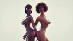 2girls 3d big_breasts black_hair black_skin celebrity dark-skinned_female dark_skin female female_only naked nipples no_clothes smolfrog3d