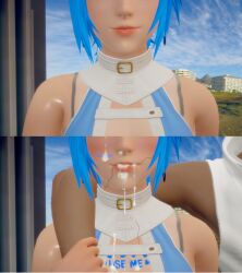 aqua_(kingdom_hearts) blue_hair blush cum cum_in_mouth cum_on_breasts dark-skinned_male honey_select kingdom_hearts roseza square_enix stray_pubic_hair