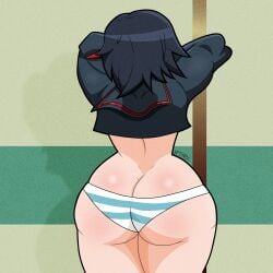 1girls ass ass_cleavage butt_crack canonical_scene dat_ass female female_only huge_ass kill_la_kill matoi_ryuuko meme niftyrex redraw ryukoredraw shimapan solo tight_clothing undressing