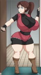 1girls 2022 4k absurd_res artist_name ass big_ass big_breasts big_butt blue_eyes boots breasts brown_hair bubble_ass bubble_butt busty capcom claire_redfield cleavage curvaceous curvy curvy_body curvy_female curvy_figure cutoffs detailed_background digital_media_(artwork) eyelashes female female_focus female_only fingerless_gloves fingers gloves hi_res high_heels hourglass_figure huge_ass huge_breasts huge_butt inside large_breasts light-skinned_female light_skin ponytail resident_evil resident_evil_2 round_ass signature solo standing thick_ass thick_thighs ultiblackfire unitard voluptuous wide_hips