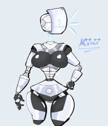 blue_eyes blush blushed futuristic gray_body oc own_character robot robot_girl simple_background smile