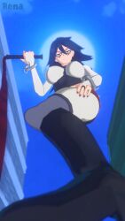 3d big_breasts bodysuit dominatrix female foxyrenart handcuffs looking_at_viewer mask midnight_(my_hero_academia) my_hero_academia nemuri_kayama pov thick_thighs wide_hips