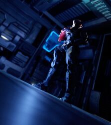 1girls 3d 3d_(artwork) armor breasts female female_spartan_(halo) halo_(game) halo_(series) hand_on_breast hand_on_chest helmet looking_down low-angle_view skin_tight solo spartan_(halo) tensa-zangitsu underboob