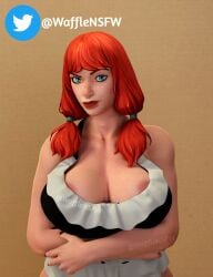 3d big_breasts blender breasts busty fortnite fortnite:_battle_royale freckles maid nipple_slip red_hair the_imagined_(fortnite) twintails wafflensfw