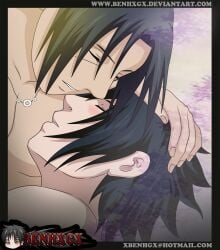 2boys benhxgx black_hair brothers closed_eyes cuddling gay head_pat lying_on_side male male/male male_only naked naruto older_brother_and_younger_brother sasuke_uchiha uchiha_itachi yaoi