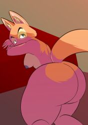 1girls anthro ass big_ass breasts diane_foxington disney eyebrow_piercing female female_only fox huge_ass leaning_forward looking_at_viewer looking_back nipple_piercing nipples no_humans nude piercing solo the_bad_guys thick_thighs toonarscontent wide_hips