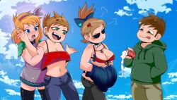 1boy 3girls beach breasts choker edd_(eddsworld) eddsworld ellsworld female large_breasts matilda_(eddsworld) piercing rebe921 rule_63 soda tamara_(eddsworld) tori_(eddsworld)