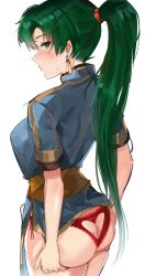 ass ass_cleavage ass_grab back_view belt big_ass big_breasts blush breasts butt_crack curvy earrings exposed_ass fire_emblem fire_emblem:_the_blazing_blade green_eyes green_hair hi_res holding_ass looking_at_viewer lyn_(fire_emblem) nintendo ormille panties ponytail sweat underwear