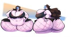 1girls ass bbw belly big_ass big_breasts black_hair blue_hair bracelet breasts cleavage clothed clothing commission fat fat_ass female female_only fishnet_legwear fishnets hair hair_covering_eye hair_over_one_eye hand_on_belly holding_belly huge_ass huge_breasts human human_only hyper hyper_ass legwear long_hair looking_at_viewer multicolored_hair obese obese_female overweight overweight_female shorts simple_background smile solo spiked_bracelet spikes sweatpants_(artist) thick_thighs vega_(karps)