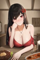 beauty_mark beauty_mark_on_breasts big_breasts black_hair blush blushing boobs breasts cry_turtle date huge_breasts long_hair necklace red_dress red_eyes spy_x_family tagme tits yor_briar