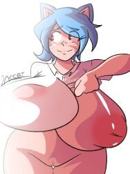 artlaccer_(artist) big_areola big_breasts blue_eyes blush cartoon_network cat_ears catgirl humanized inverted_nipples massive_breasts mature_female mature_woman milf nervous nervous_smile nicole_watterson nicole_watterson_(human) nipple_bulge nipples_visible_through_clothing one_breast_out pubic_hair red_eyes shirt_only shirt_up shy the_amazing_world_of_gumball the_amazing_world_of_gumball_(human) voluptuous wide_hips