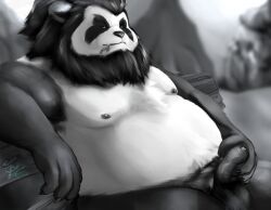 2022 anthro asrou balls belly big_belly blizzard_entertainment chen_stormstout erection genitals humanoid_genitalia humanoid_hands humanoid_penis male male_only mammal moobs nipples overweight overweight_male pandaren penis sitting solo ursid video_games warcraft