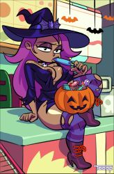 1futa areolae big_breasts big_penis black_eyes bottomless breasts candy cartoon_network clothed clothing dark-skinned_futanari dark_skin enid erection food futa_only futanari half-closed_eyes halloween hat holding holding_food human lips long_hair nail_polish nails nipples ok_k.o.!_let's_be_heroes partially_clothed penis popsicle pumpkin purple_hair purple_nails solo stockings thick_thighs tooop very_long_hair wide_hips witch witch_hat