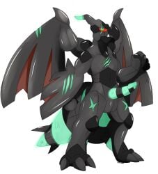 biped dragon erect_nipples green_eyes male nelsonnoir penis pokemon pokemon_bw red_sclera solo tail zekrom