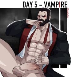 1boy balls bara beard blood clothed facial_hair fangs gay jonathan_reid male male_only muscles muscular penis revealyoursins solo solo_male spread_legs vampire vampyr