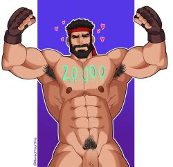 armpit armpit_hair armpits balls bara beard capcom celebrating facial_hair flaccid gay headband male male_only muscles muscular nude penis revealyoursins ryu_(street_fighter) solo solo_male street_fighter street_fighter_6