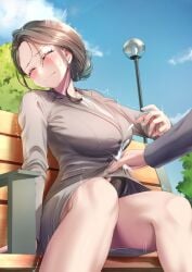 1futa ayanakitori back big_breasts big_penis blonde_hair blush breasts closed_eyes clothed clothing cum cum_through_clothes cum_through_clothing cumdrip ejaculation erect_nipples_under_clothes erection erection_under_skirt fully_clothed futa_focus futanari handjob handjob_through_clothing human knees_together_feet_apart light-skinned_futanari light_skin masturbation office_lady orgasm outdoors penis penis_under_clothes penis_under_skirt public public_sex short_hair sitting solo_focus sweat tenting