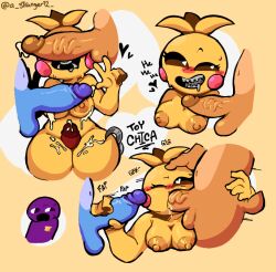 1girls 3boys animatronic animatronics areola areolae astranger blowjob blush blushing blushing_at_another breasts cant_see_the_haters cheek_bulge cum cum_on_breasts cum_on_thighs cumming fellatio five_nights_at_freddy's five_nights_at_freddy's_2 foxy_(fnaf) handjob heart heart-shaped_pupils hearts hook hook_hand oral oral_sex purple_guy_(fnaf) robot robot_girl saliva_on_penis smile smiling_at_another smiling_at_partner straight thigh_sex thighfuck thighs toy_bonnie_(fnaf) toy_chica_(fnaf) toy_chica_(love_taste) toy_freddy_(fnaf) william_afton yellow_areola