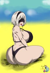 1girls ass beach big_ass big_breasts blindfold nier nier:_automata seated thematti123 thick_thighs white_hair yorha_2b