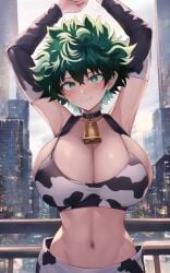 2023 ai_generated armpits big_ass big_breasts big_butt blush cow_bikini cow_girl female_deku green_eyes green_hair izuku_midoriya looking_at_viewer looking_back looking_pleasured merukuma my_hero_academia round_ass round_butt rule_63 short_shorts shorts stable_diffusion