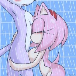 amy_rose anthro ass blaze_the_cat blush breasts closed_eyes domestic_cat duo eulipotyphlan felid feline felis female female/female hedgehog hi_res jasienorko kissing_belly mammal naked nipples nude open_mouth pink_body purple_body sega shower sonic_(series) sonic_the_hedgehog_(series) video_games water yuri