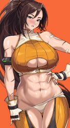 1girls 2022 abs athletic athletic_female bandaid breasts brown_eyes brown_hair chaps cleavage crop_top drogod_(artist) dungeon_and_fighter dungeon_fighter_online erect_nipples erect_nipples_under_clothes female female_only fighter_(dungeon_and_fighter) fit fit_female gloves hand_on_hip hi_res hips large_breasts long_hair long_ponytail looking_at_viewer nipples panties ponytail scars simple_background striker_(dungeon_and_fighter) thick_thighs thigh_gap thighs white_panties wide_hips