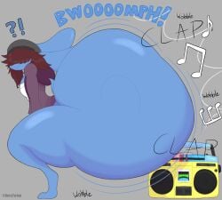 1boy ?! anthro anthro_only ass ass_expansion auratw1nk big_ass blue_body bubble_butt colossal_ass enormous_ass femboy gigantic_ass gold_boombox_(prevence) gress_(retrogress) huge_ass hyper_ass large_ass male male_only massive_ass no_pants rabbit thick_thighs twerking wide_hips